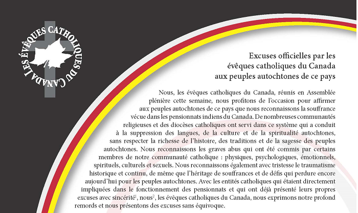 Excuses officielles par les évêques catholiques du Canada aux peuples autochtones de ce pays